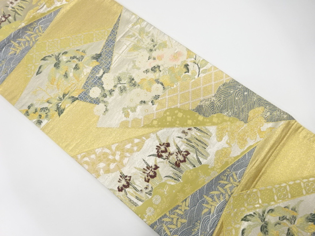 色紙散らしに花模様織出し袋帯